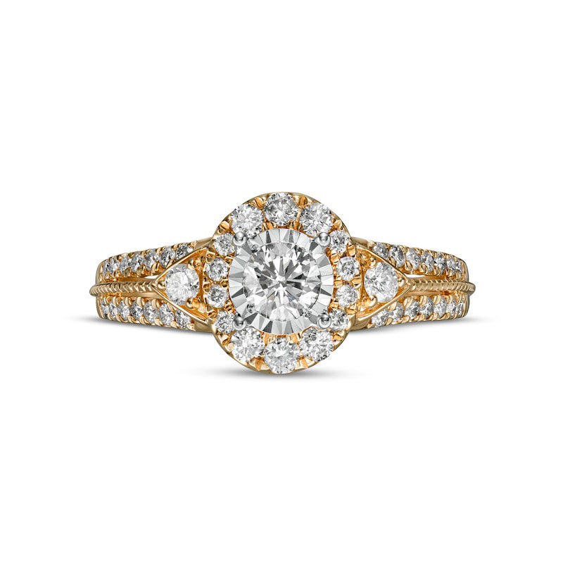1.0 CT. T.W. Natural Diamond Oval-Shaped Frame Antique Vintage-Style Bridal Engagement Ring Set in Solid 14K Gold (I/I2)