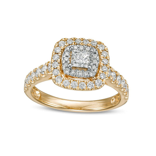 1.0 CT. T.W. Princess-Cut Natural Diamond Double Frame Engagement Ring in Solid 14K Gold (I/I2)