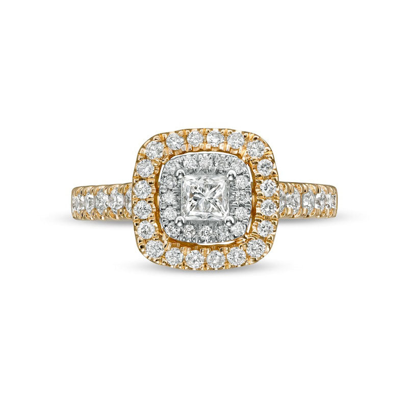 1.0 CT. T.W. Princess-Cut Natural Diamond Double Frame Engagement Ring in Solid 14K Gold (I/I2)