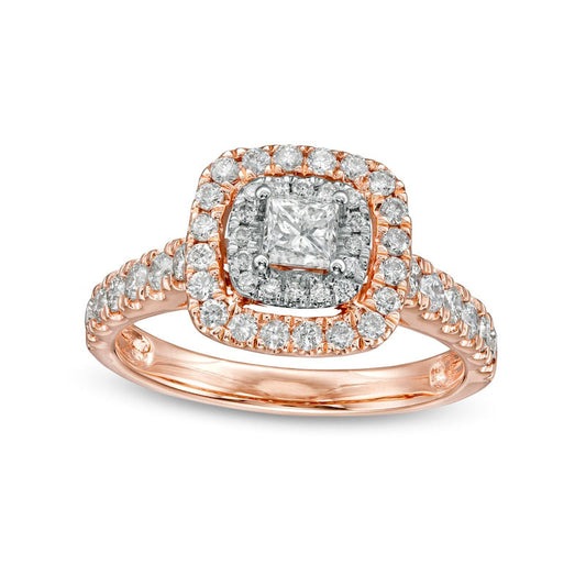 1.0 CT. T.W. Princess-Cut Natural Diamond Double Frame Engagement Ring in Solid 14K Rose Gold (I/I2)