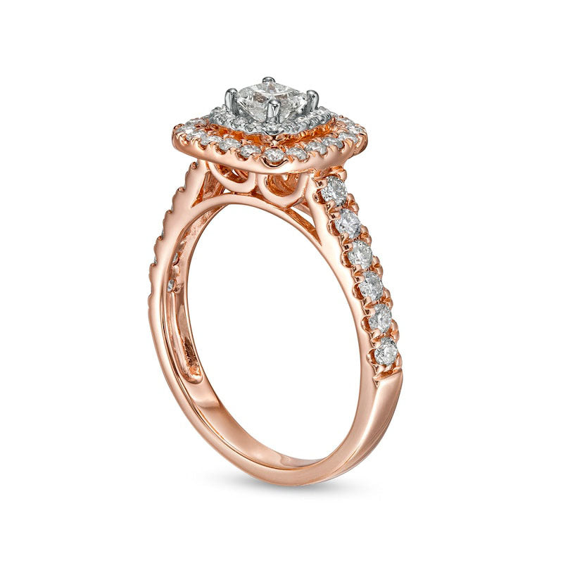 1.0 CT. T.W. Princess-Cut Natural Diamond Double Frame Engagement Ring in Solid 14K Rose Gold (I/I2)