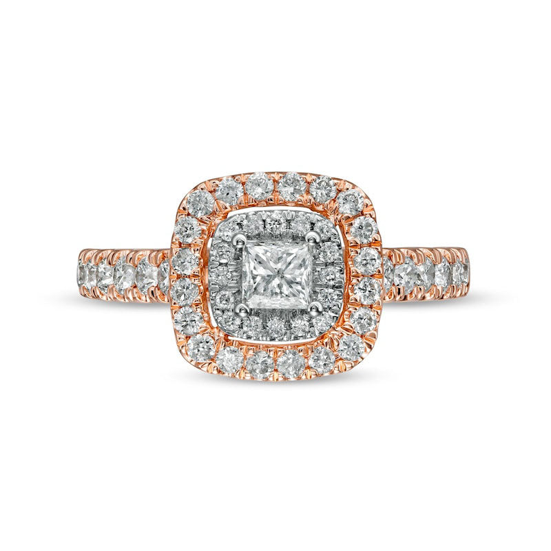 1.0 CT. T.W. Princess-Cut Natural Diamond Double Frame Engagement Ring in Solid 14K Rose Gold (I/I2)