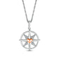 White Lab-Created Sapphire with Puff Heart Accent North Star Compass Pendant in Sterling Silver and 10K Rose Gold