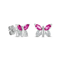 Marquise Pink and White Lab-Created Sapphire Butterfly with Wing Outline Stud Earrings in Sterling Silver