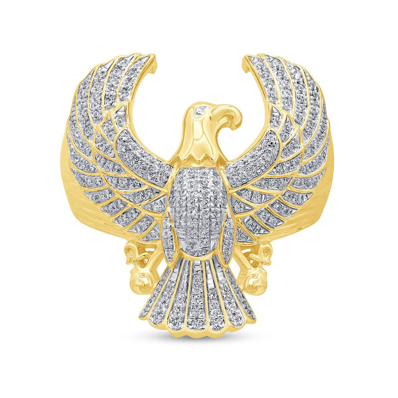 Men's 0.50 CT. T.W. Natural Diamond Flying Eagle Ribbed Shank Ring in Solid 10K Yellow Gold