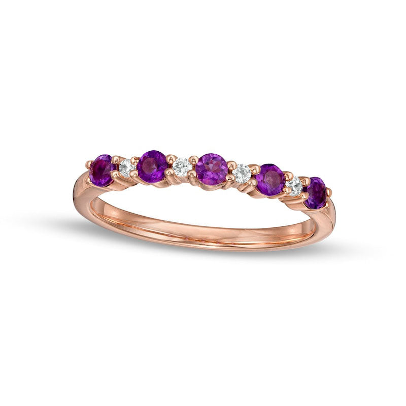 Amethyst and 0.05 CT. T.W. Natural Diamond Alternating Five Stone Stackable Ring in Solid 14K Rose Gold