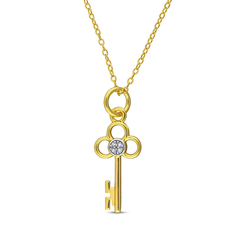 Natural Diamond Accent Key Pendant in Sterling Silver with Yellow Rhodium