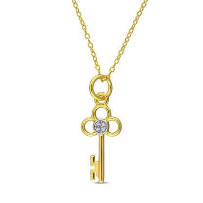 Natural Diamond Accent Key Pendant in Sterling Silver with Yellow Rhodium