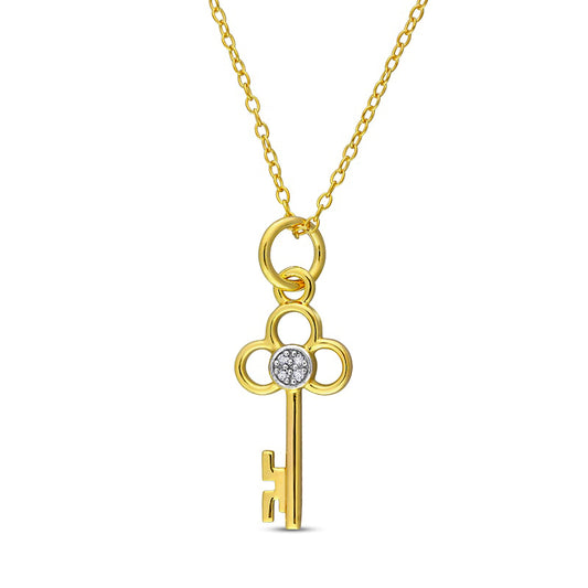 Natural Diamond Accent Key Pendant in Sterling Silver with Yellow Rhodium