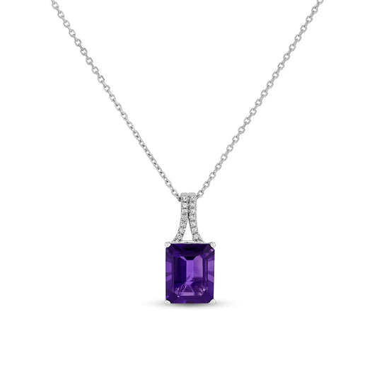 Cushion-Cut Faceted Amethyst and 0.05 CT. T.W. Natural Diamond Split Bail Drop Pendant in 10K White Gold