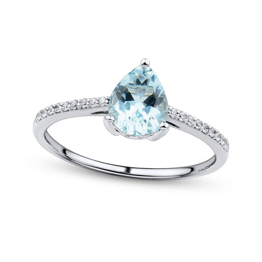 Pear-Shaped Faceted Aquamarine and 0.05 CT. T.W. Natural Diamond Ring in Solid 10K White Gold - Size 7