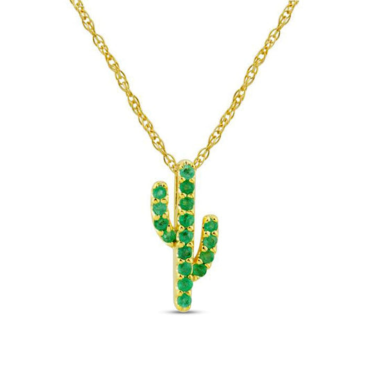 Emerald Saguaro Cactus Pendant in 10K Yellow Gold