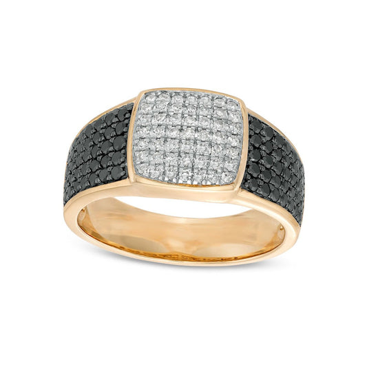 Men's 1.13 CT. T.W. Cushion Composite Black Enhanced and White Natural Diamond Multi-Row Ring in Solid 10K Yellow Gold