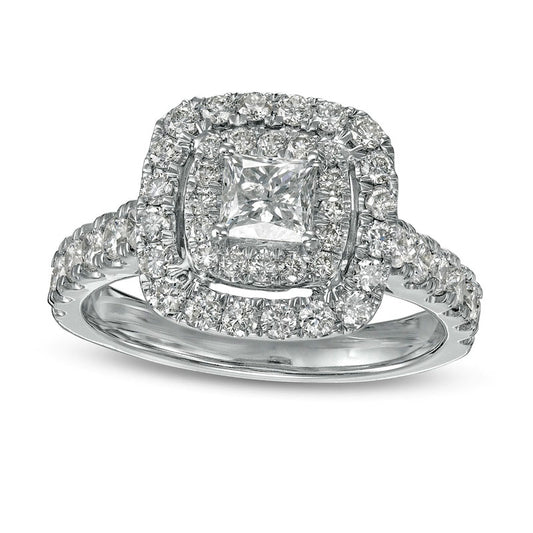 1.5 CT. T.W. Princess-Cut Natural Diamond Double Frame Engagement Ring in Solid 14K White Gold (I/I2)