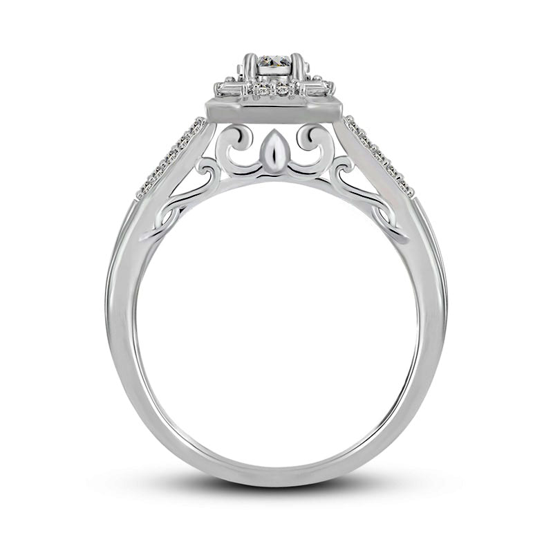0.25 CT. T.W. Baguette and Round Natural Diamond Octagonal Frame Promise Ring in Solid 10K White Gold