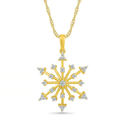 0.17 CT. T.W. Natural Diamond Snowflake Pendant in Sterling Silver with 14K Gold Plate