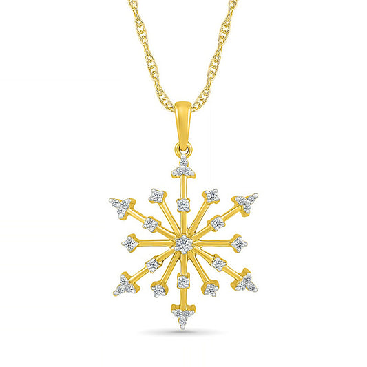0.17 CT. T.W. Natural Diamond Snowflake Pendant in Sterling Silver with 14K Gold Plate
