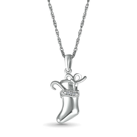Natural Diamond Accent Stocking with Gifts Pendant in Sterling Silver
