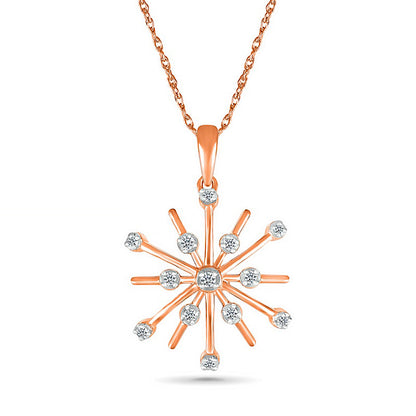 0.1 CT. T.W. Natural Diamond Snowflake Pendant in Sterling Silver with 14K Rose Gold Plate