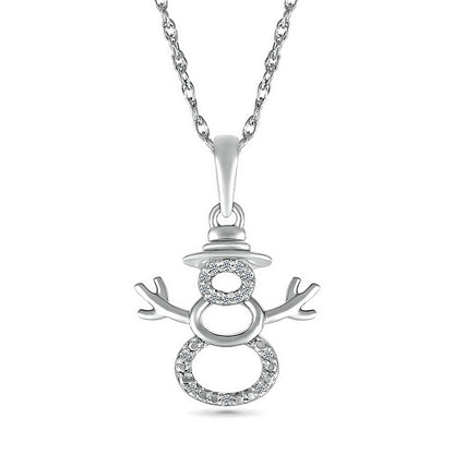 Natural Diamond Accent Layered Snowman Pendant in Sterling Silver
