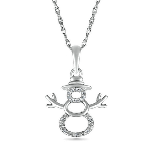 Natural Diamond Accent Layered Snowman Pendant in Sterling Silver