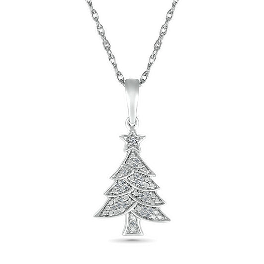 0.05 CT. T.W. Natural Diamond Christmas Tree Pendant in Sterling Silver