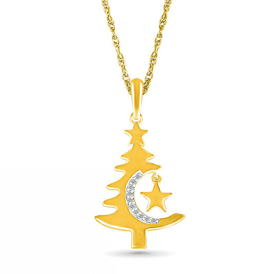 0.05 CT. T.W. Natural Diamond Christmas Tree with Star Charm Pendant in Sterling Silver with 14K Gold Plate