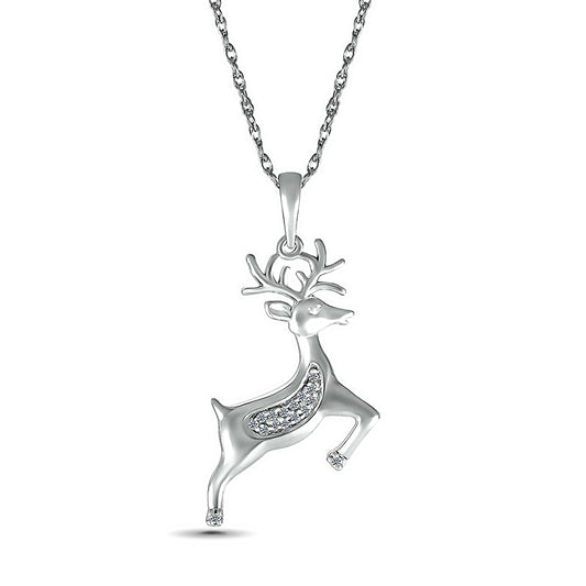 Natural Diamond Accent Reindeer Pendant in Sterling Silver