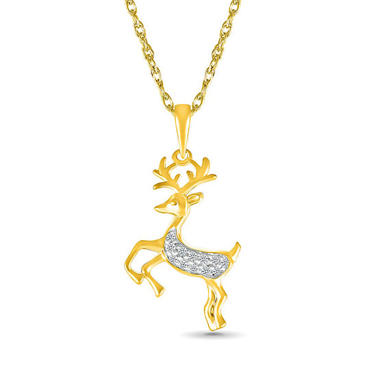 0.05 CT. T.W. Natural Diamond Reindeer Pendant in Sterling Silver with 14K Gold Plate