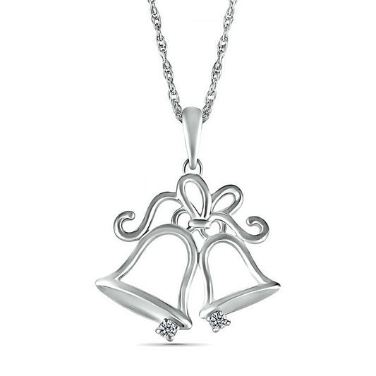 Natural Diamond Accent Holiday Bells Pendant in Sterling Silver
