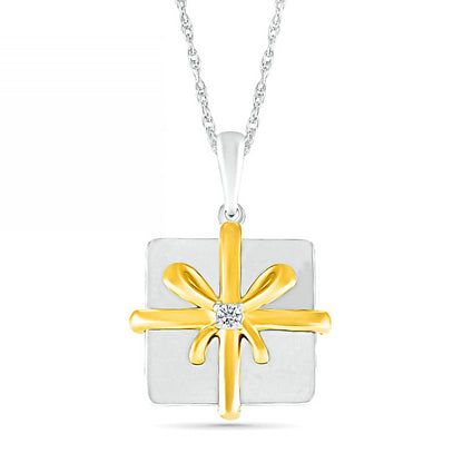 Natural Diamond Accent Holiday Gift Pendant in Sterling Silver and 14K Gold Plate
