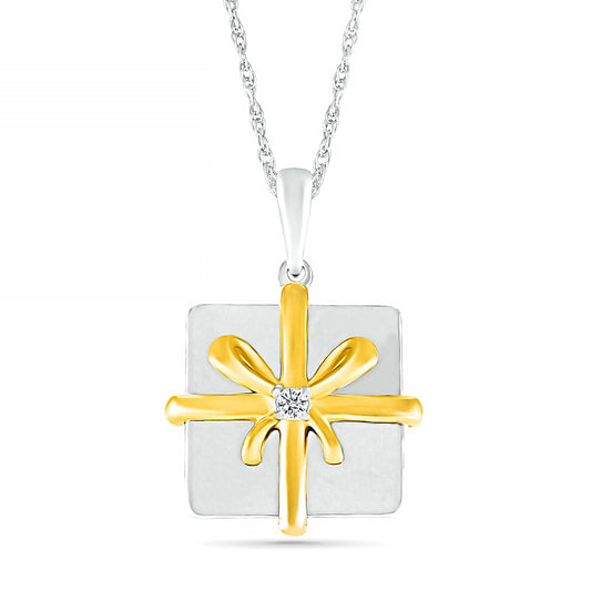 Natural Diamond Accent Holiday Gift Pendant in Sterling Silver and 14K Gold Plate