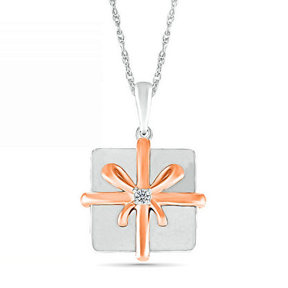 Natural Diamond Accent Holiday Gift Pendant in Sterling Silver and 14K Rose Gold Plate