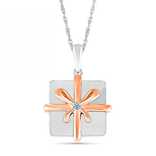 Natural Diamond Accent Holiday Gift Pendant in Sterling Silver and 14K Rose Gold Plate
