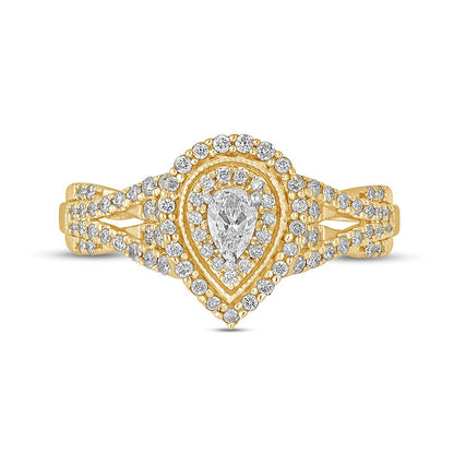 0.50 CT. T.W. Pear-Shaped Natural Diamond Frame Antique Vintage-Style Multi-Row Engagement Ring in Solid 10K Yellow Gold