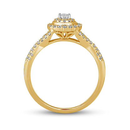 0.50 CT. T.W. Oval Natural Diamond Frame Antique Vintage-Style Multi-Row Engagement Ring in Solid 10K Yellow Gold