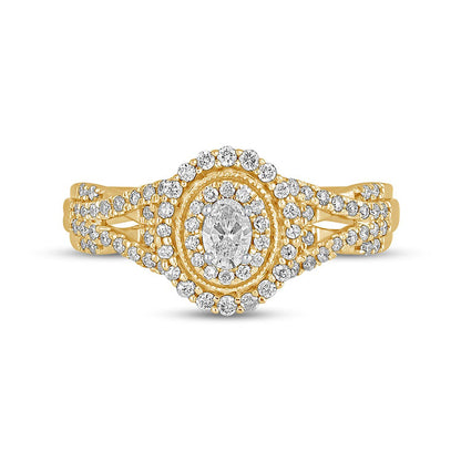 0.50 CT. T.W. Oval Natural Diamond Frame Antique Vintage-Style Multi-Row Engagement Ring in Solid 10K Yellow Gold