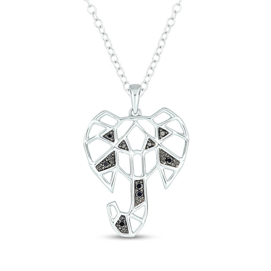 0.07 CT. T.W. Black Enhanced Natural Diamond Geometric Elephant Pendant in Sterling Silver