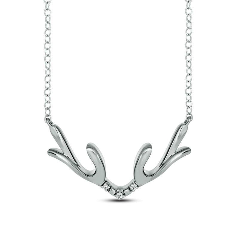 Natural Diamond Accent Antlers Necklace in Sterling Silver