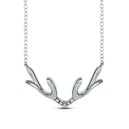 Natural Diamond Accent Antlers Necklace in Sterling Silver