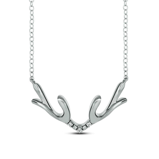 Natural Diamond Accent Antlers Necklace in Sterling Silver