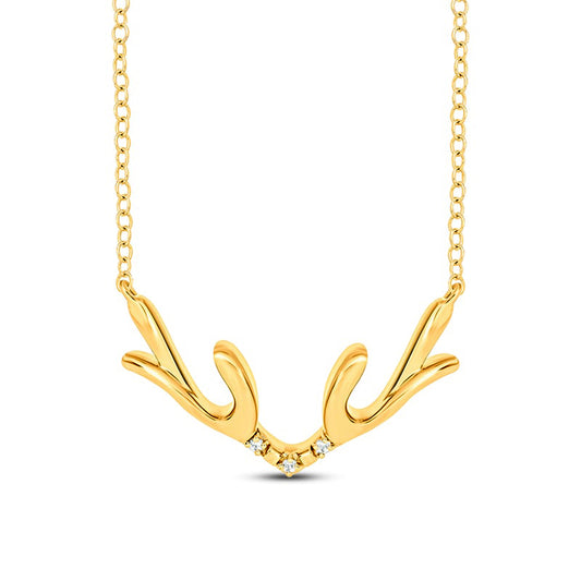 Natural Diamond Accent Antlers Necklace in Sterling Silver with 14K Gold Plate