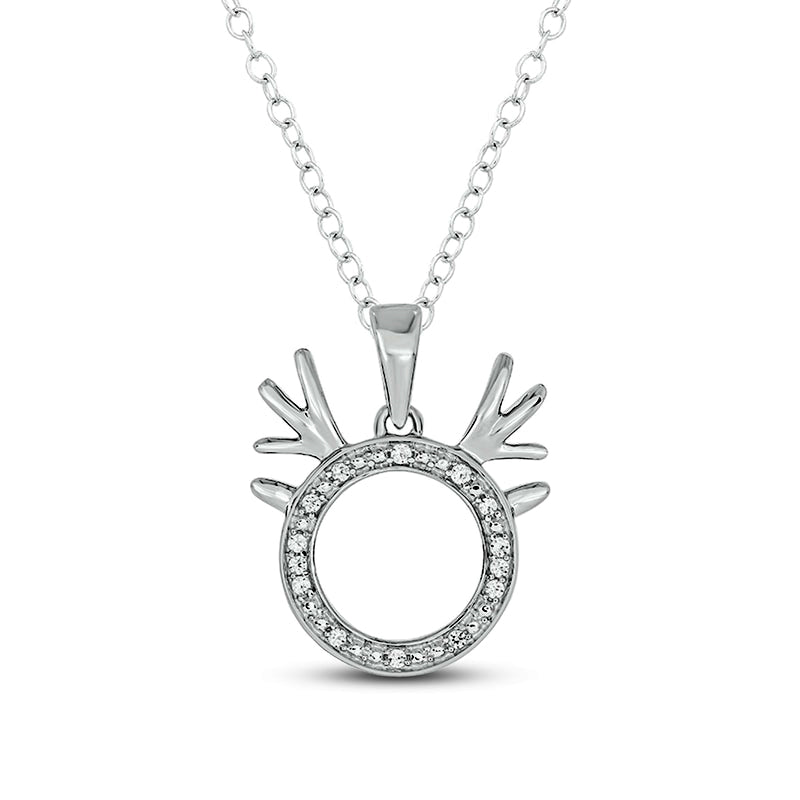 0.05 CT. T.W. Natural Diamond Circle Outline with Antlers Pendant in Sterling Silver