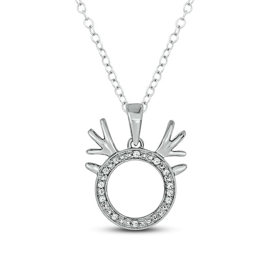 0.05 CT. T.W. Natural Diamond Circle Outline with Antlers Pendant in Sterling Silver