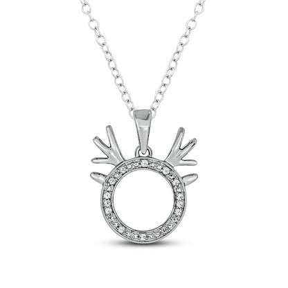 0.05 CT. T.W. Natural Diamond Circle Outline with Antlers Pendant in Sterling Silver