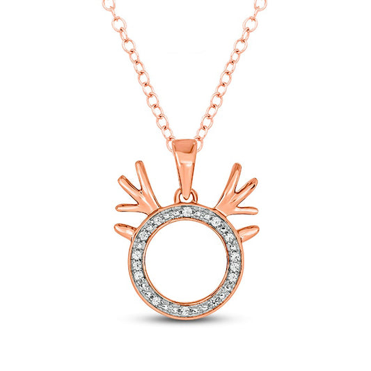 0.05 CT. T.W. Natural Diamond Circle Outline with Antlers Pendant in Sterling Silver with 14K Rose Gold Plate