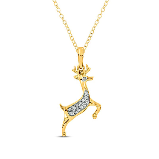0.05 CT. T.W. Natural Diamond Deer Pendant in Sterling Silver with 14K Gold Plate