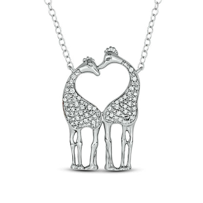0.1 CT. T.W. Natural Diamond Motherly Love Giraffes Pendant in Sterling Silver