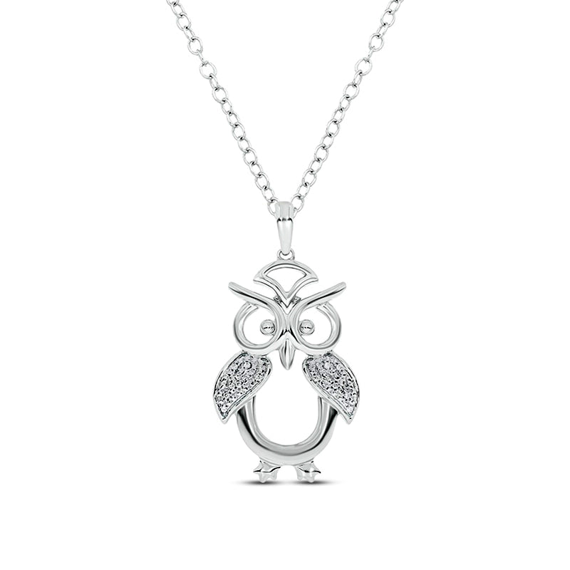 Natural Diamond Accent Owl Pendant in Sterling Silver