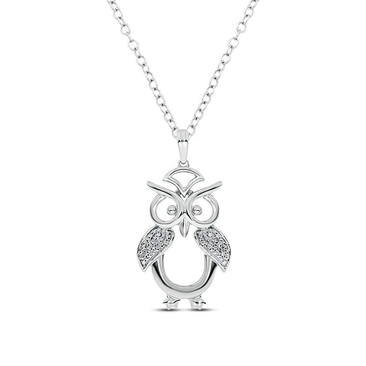 Natural Diamond Accent Owl Pendant in Sterling Silver